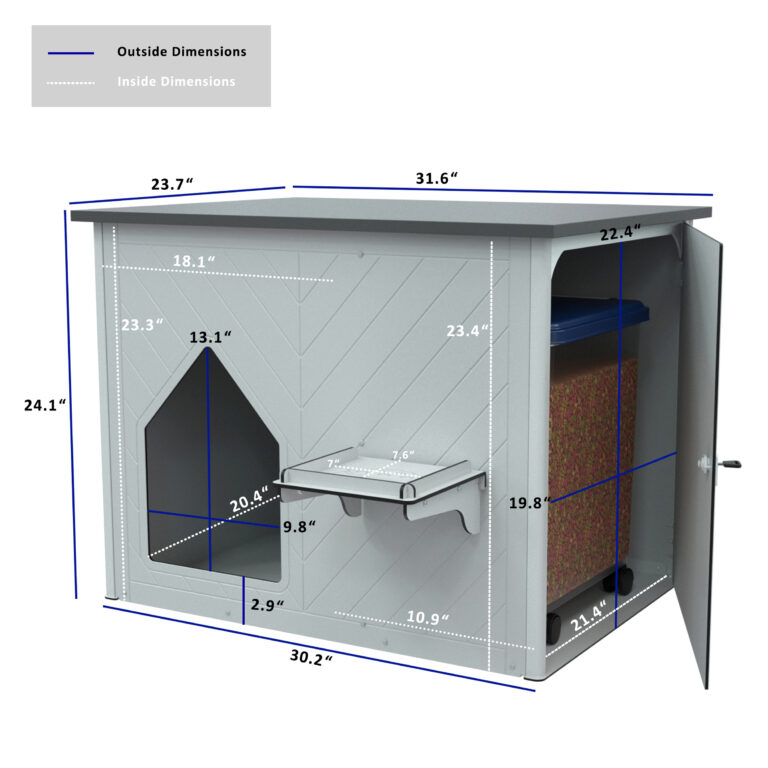 Archie Double Litter Box with Feeder Dimensions